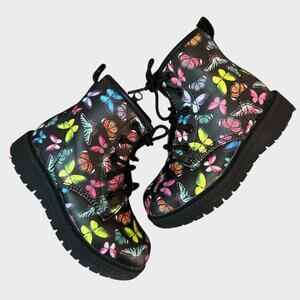 Skechers US Size 7 Girls Youth Lace Up Side Zipper Butterfly Boots